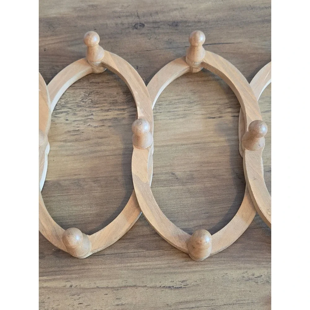 Natural Wood Accordion Wall Rack 13 Peg Expandable Oval Link Hanging Organizer